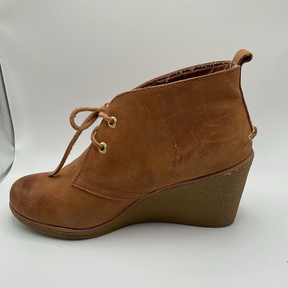 Sperry‎ Top Sider Ankle Boots Womens 7.5M Brown Leather Wedge Booties Lace Up - Picture 7 of 15